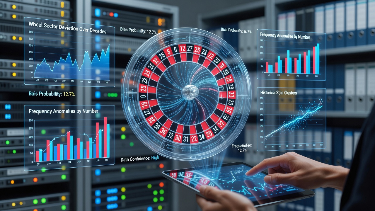 Analysts reviewing historical roulette data charts on multiple screens in a regulated market operations center