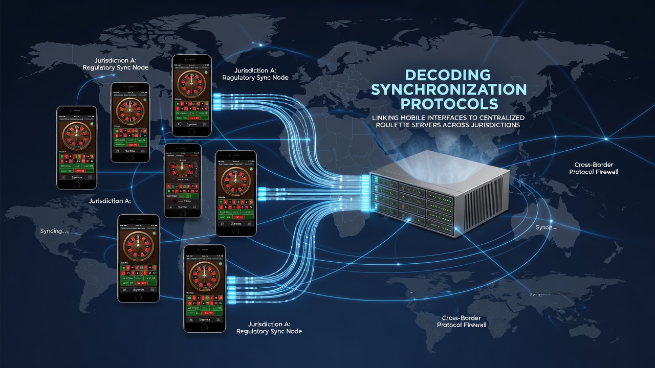 Mobile device displaying synchronized roulette interface connected to central server network