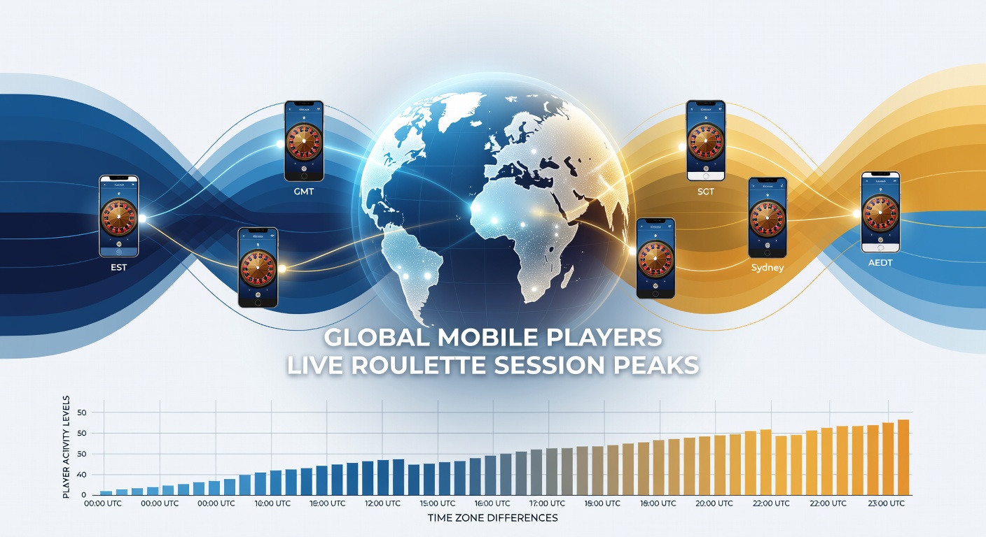 Mobile screen displaying live roulette with time zone indicators and peak activity graphs
