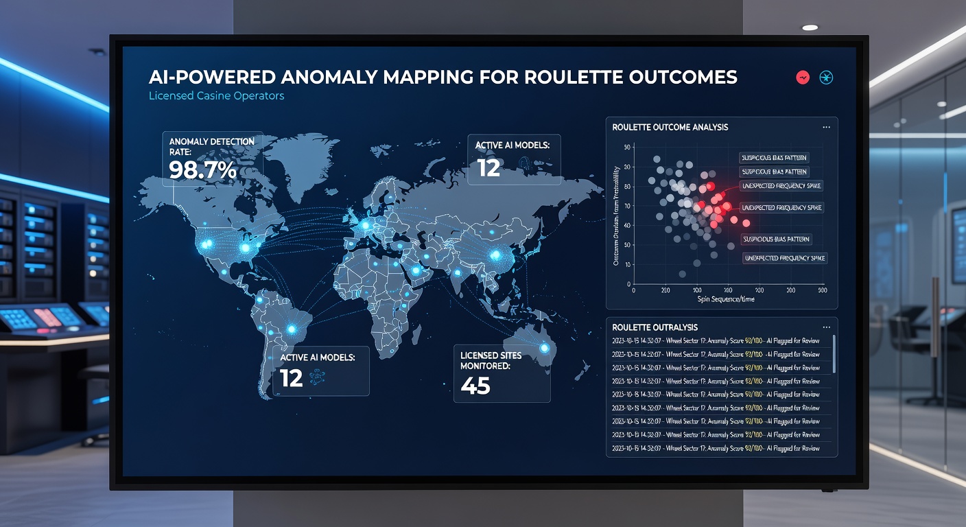 Detailed view of anomaly detection dashboards displaying roulette outcome graphs and AI alerts