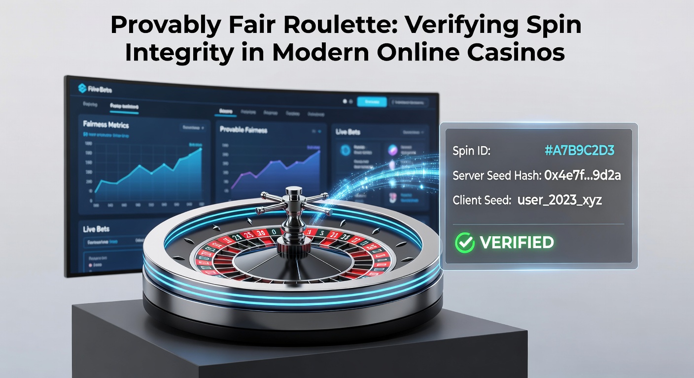 Digital visualization of a provably fair roulette wheel with cryptographic verification elements overlayed, showing seeds and hashes in action