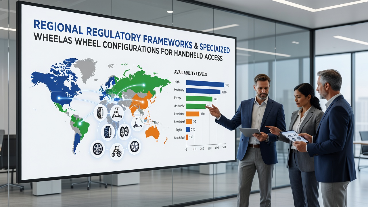 Various handheld devices showing specialized wheel input configurations under different regional standards