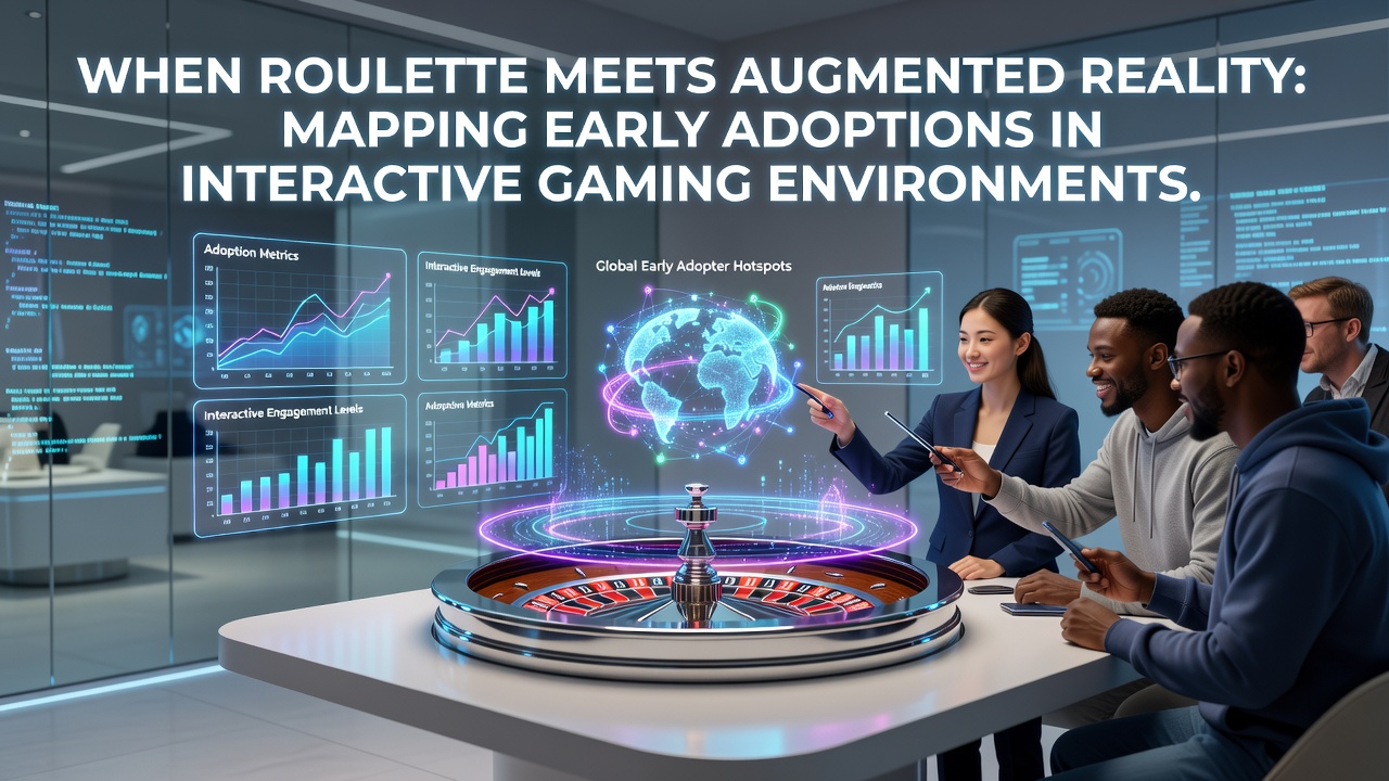 Players engaging with augmented reality roulette features on mobile devices in a casino lounge setting